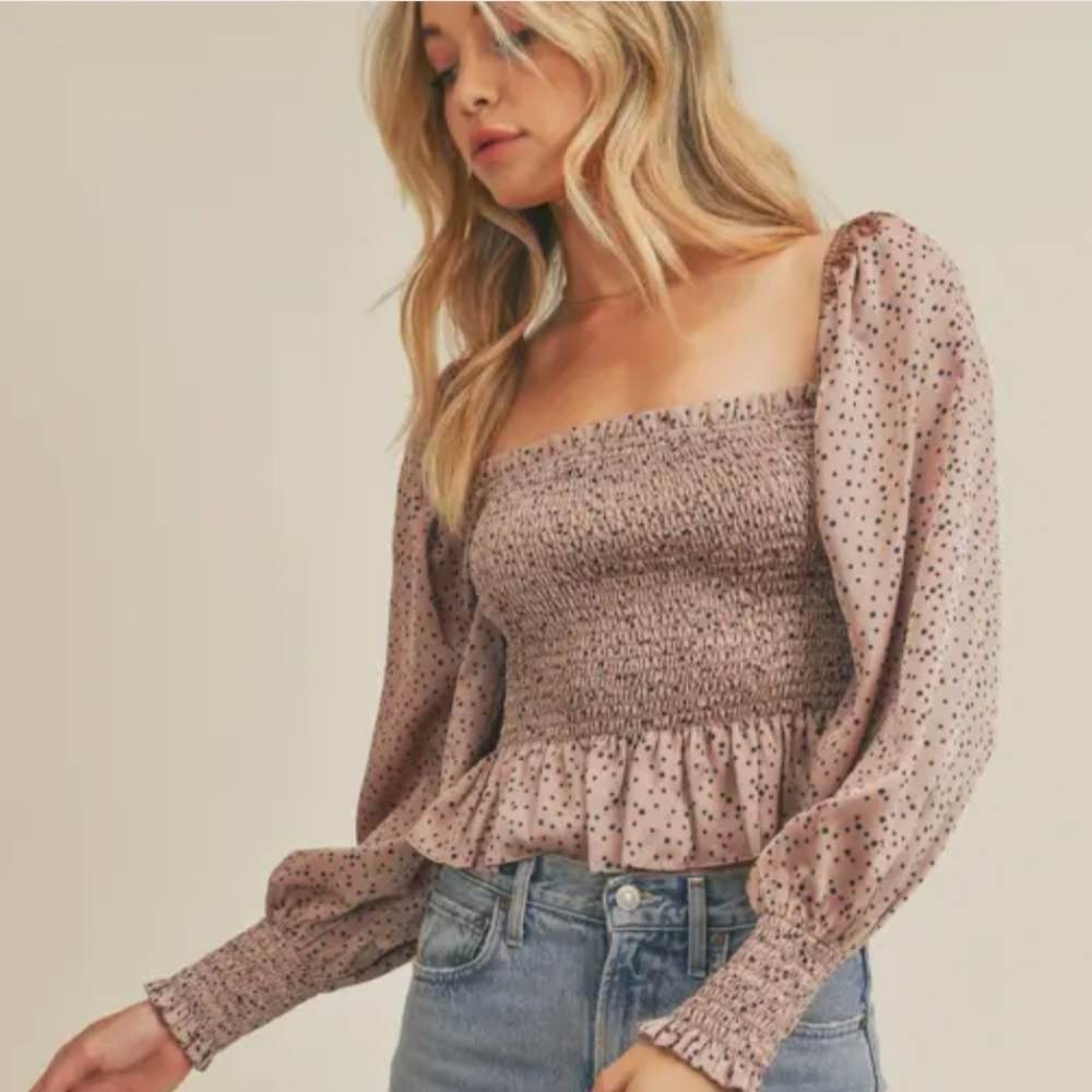 Satin smocked mauve ruffle crop top